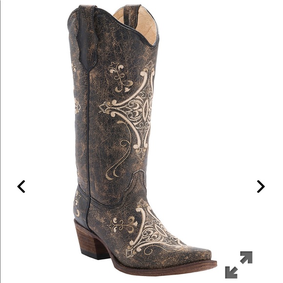 Circle G by Corral Women’s Chocolate Crackle with Bone Fancy Embroidery Snip Toe - Picture 4 of 15